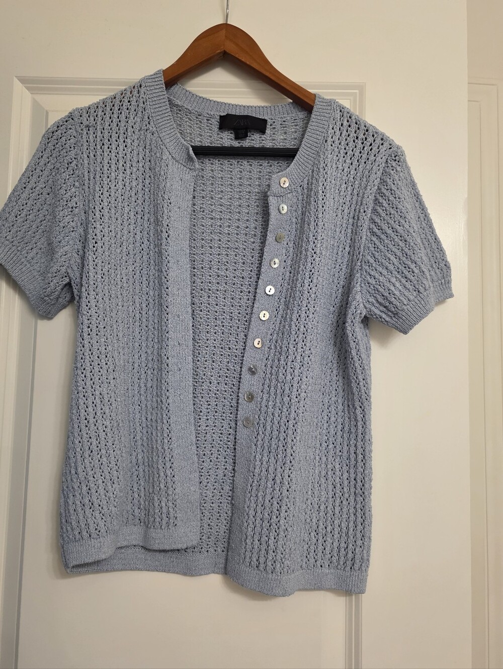 Zara Button Shortsleeve Sweater Womens L Preppy Coastal Cottage Core 90s Vibes